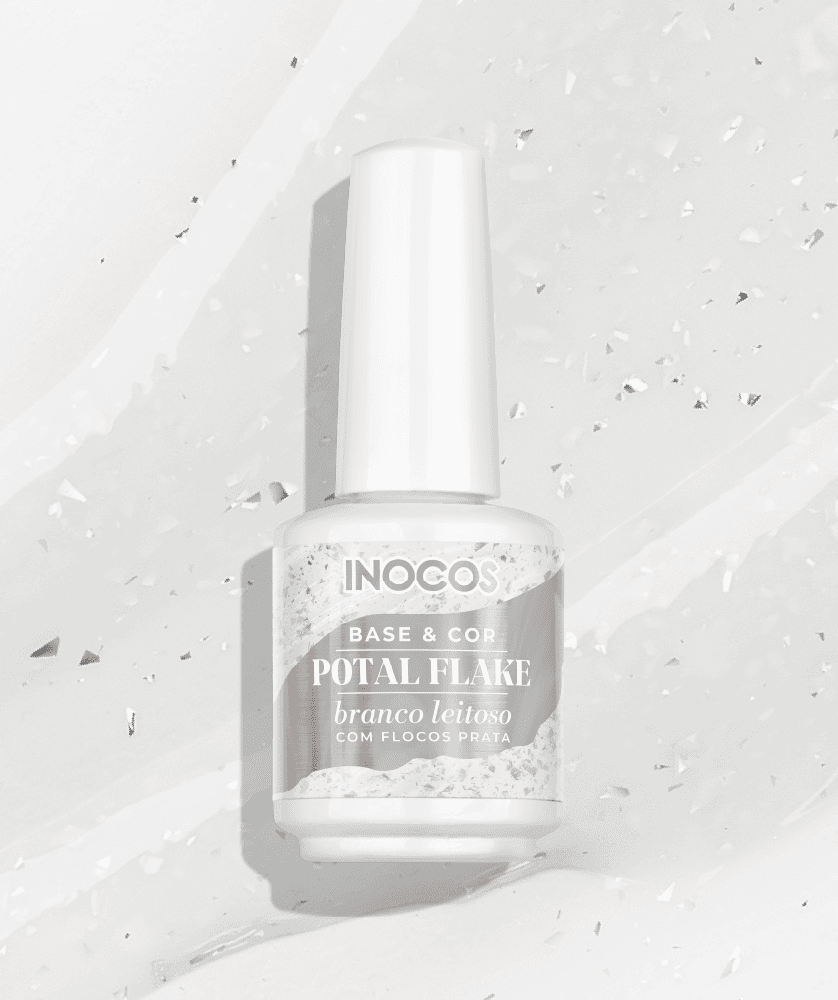 Base Potal Flake Branco Leitoso Flocos Prata 15ml - Inocos