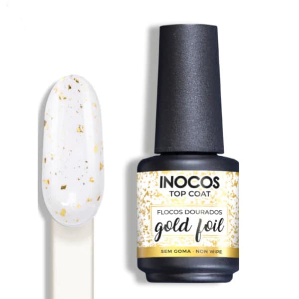 Top Coat Gold Foil Flocos Dourado Gel 15ml Inocos