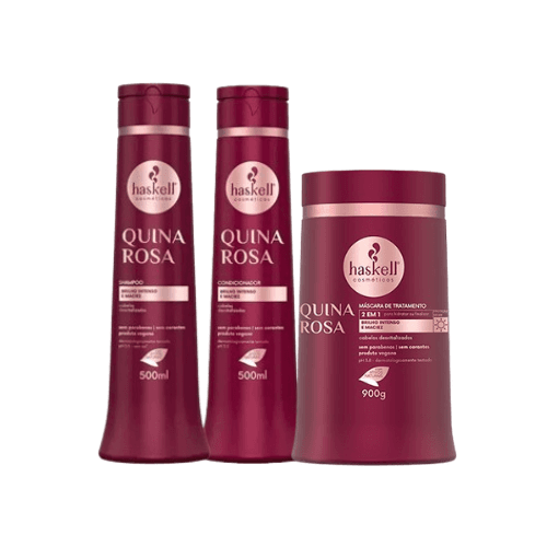 Kit Haskell Quina Rosa Shampoo 500ML+ Condicionador 500ML+ Máscara 900GR