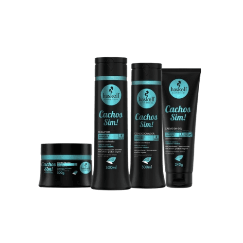 Kit Haskell Cachos Sim Shampoo 300ML+ Condicionador 300ML+ Máscara 300GR + Creme Em Gel 240g