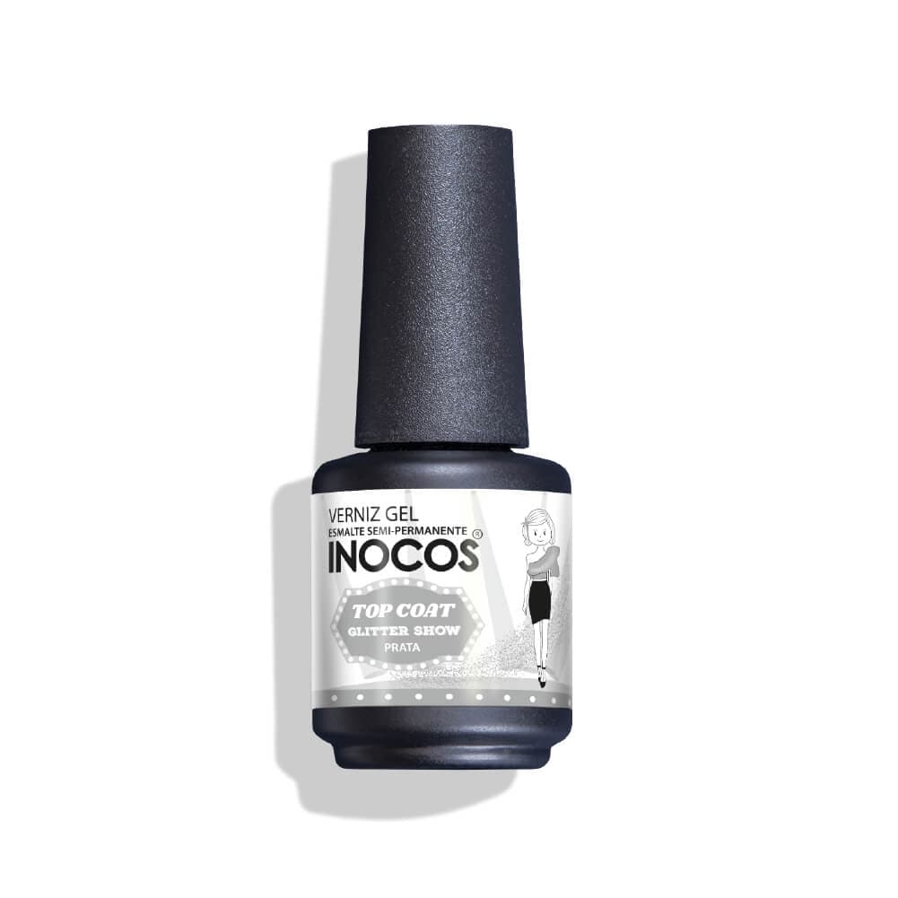 Top Coat Glitter Prata 15ml - Inocos