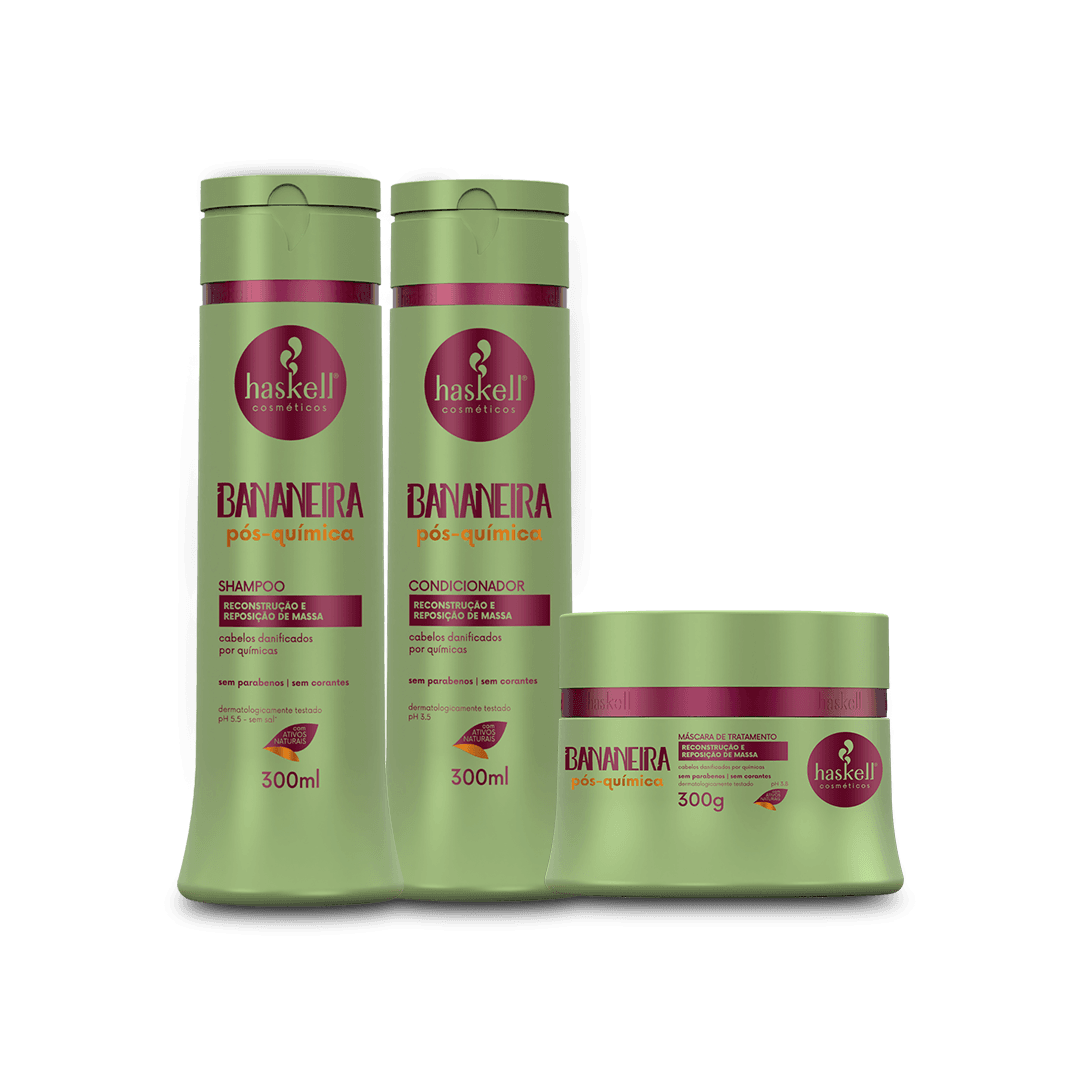 Kit Haskell Bananeira Shampoo 300ML+ Condicionador 300ML+ Máscara 300GR