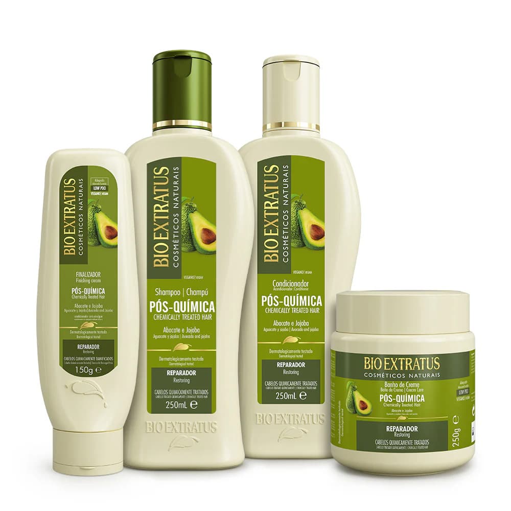 Kit Pós Química Bio Extratus: Shampoo 250ml, Condicionador 250 , Banho de Creme 250 e Finalizador 150g