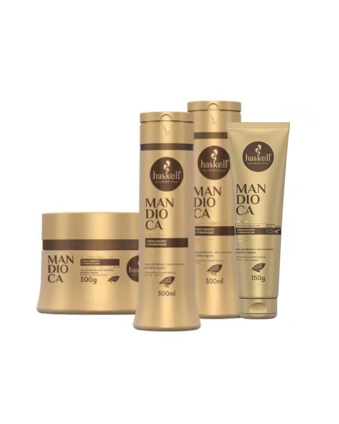 Kit Haskell Mandioca Shampoo 300ML+ Condicionador 300ML+ Máscara 300GR + Finalizador 150GR