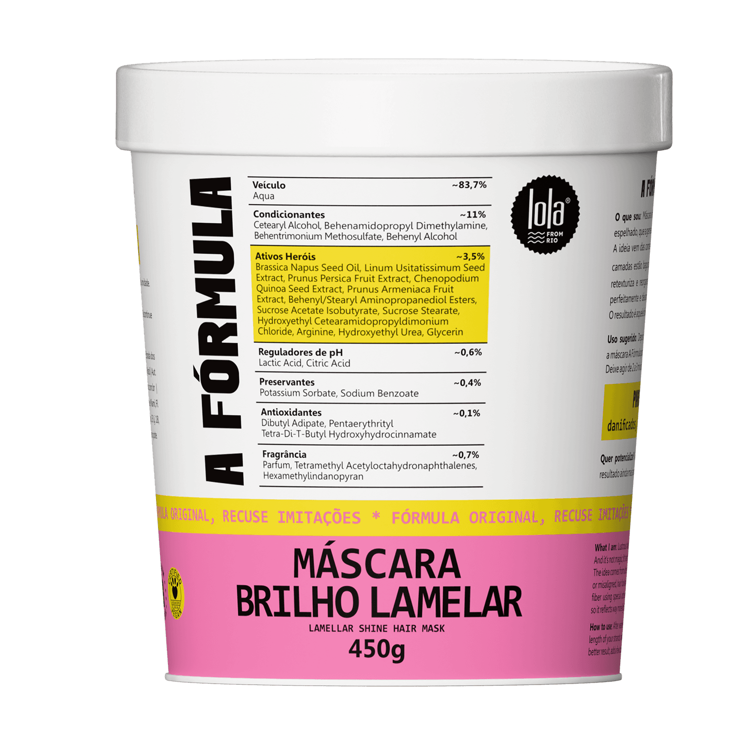 A Fórmula Máscara Brilho Lamelar 450G - Lola