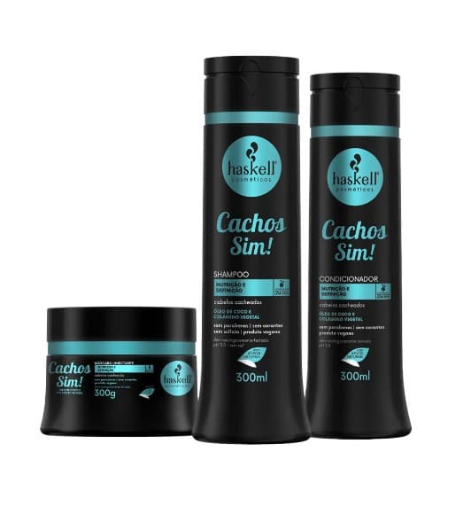 Kit HASKELL Cachos Sim Shampoo 300ML+ Condicionador 300ML+ Máscara 300GR
