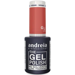 Verniz gel salmão, Andreia G18, Gel Polish Andreia, verniz gel duradouro, unhas salmão, verniz gel profissional, verniz Andreia 10.5ml, verniz neutro elegante, verniz gel para looks discretos, gel polish vegan cruelty-free.