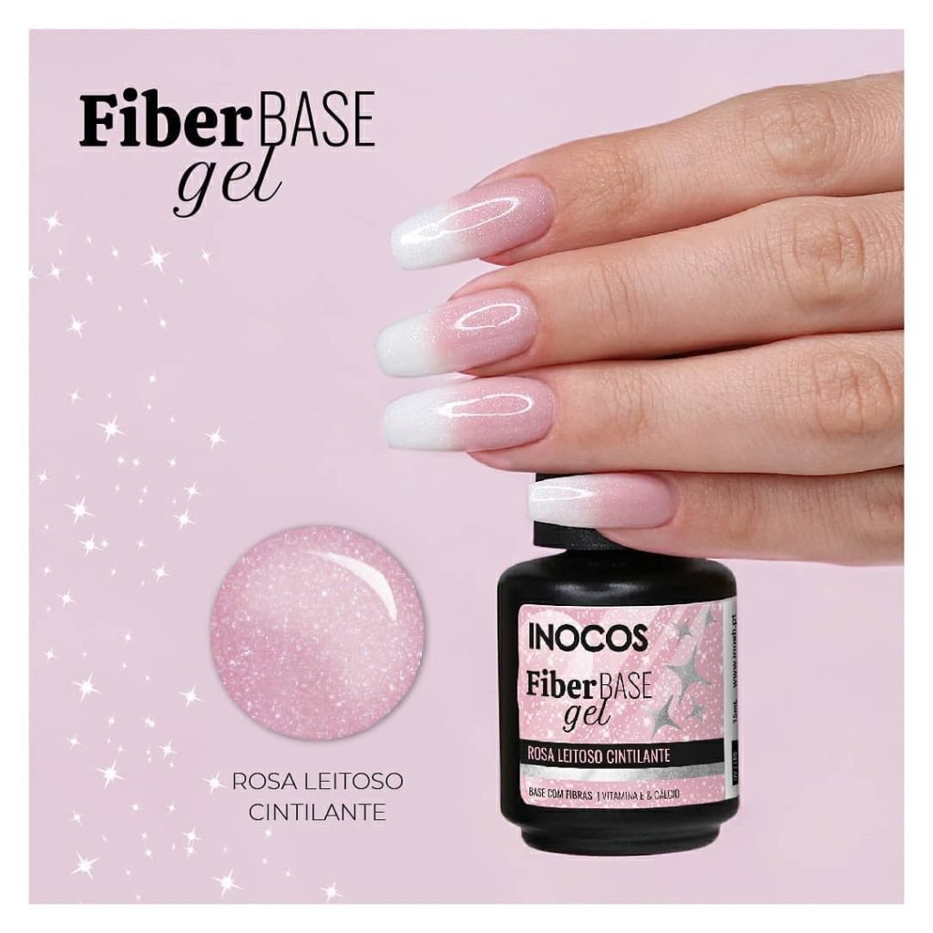 Base Fiber Gel Rosa Leitoso Cintilante 15ml Inocos