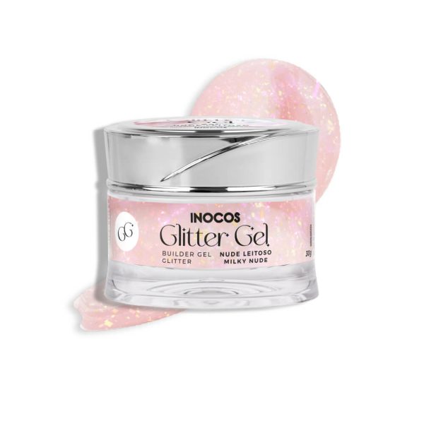 Gel de Construção Glitter Gel Nude Leitoso Média Viscosidade 30gr Inocos