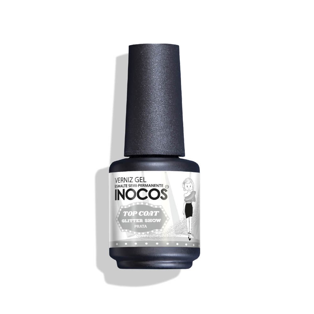 Top Coat Glitter Prata 15ml - Inocos